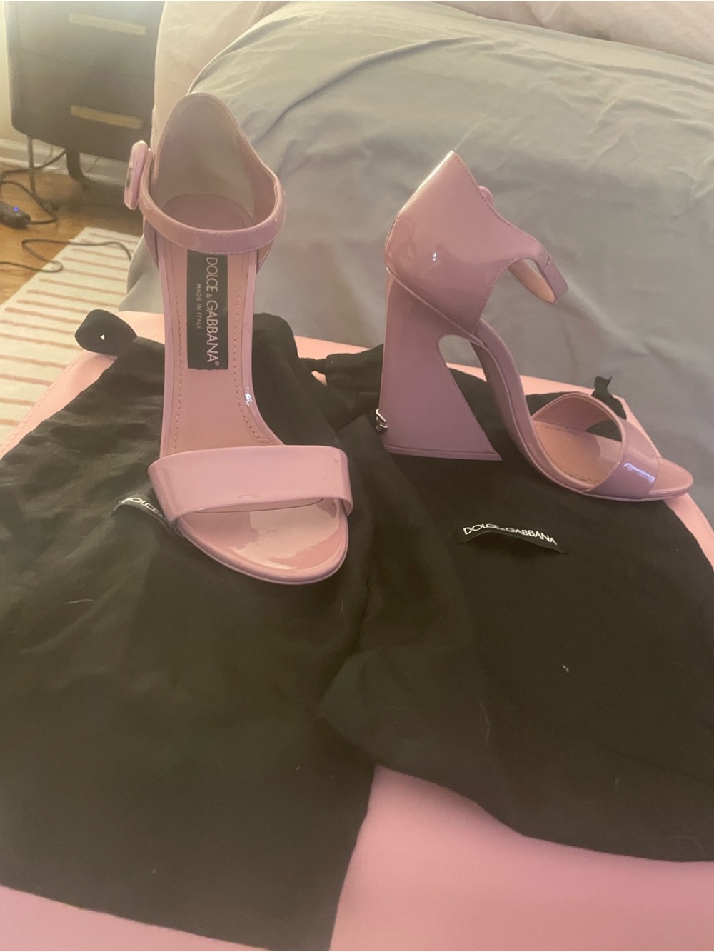 Dolce & Gabbana Lavender Patent Leather Sculpted Block Heels
